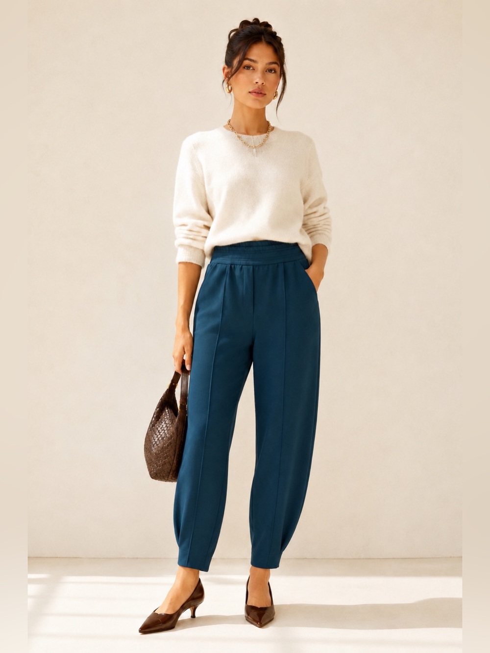 RIANI Sculptural Scuba Barrel Pants Teal Quiet Luxury Pull on Sz 6